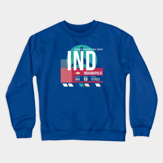 Indianapolis, Indiana (IND) Airport Code Baggage Tag Crewneck Sweatshirt by SLAG_Creative